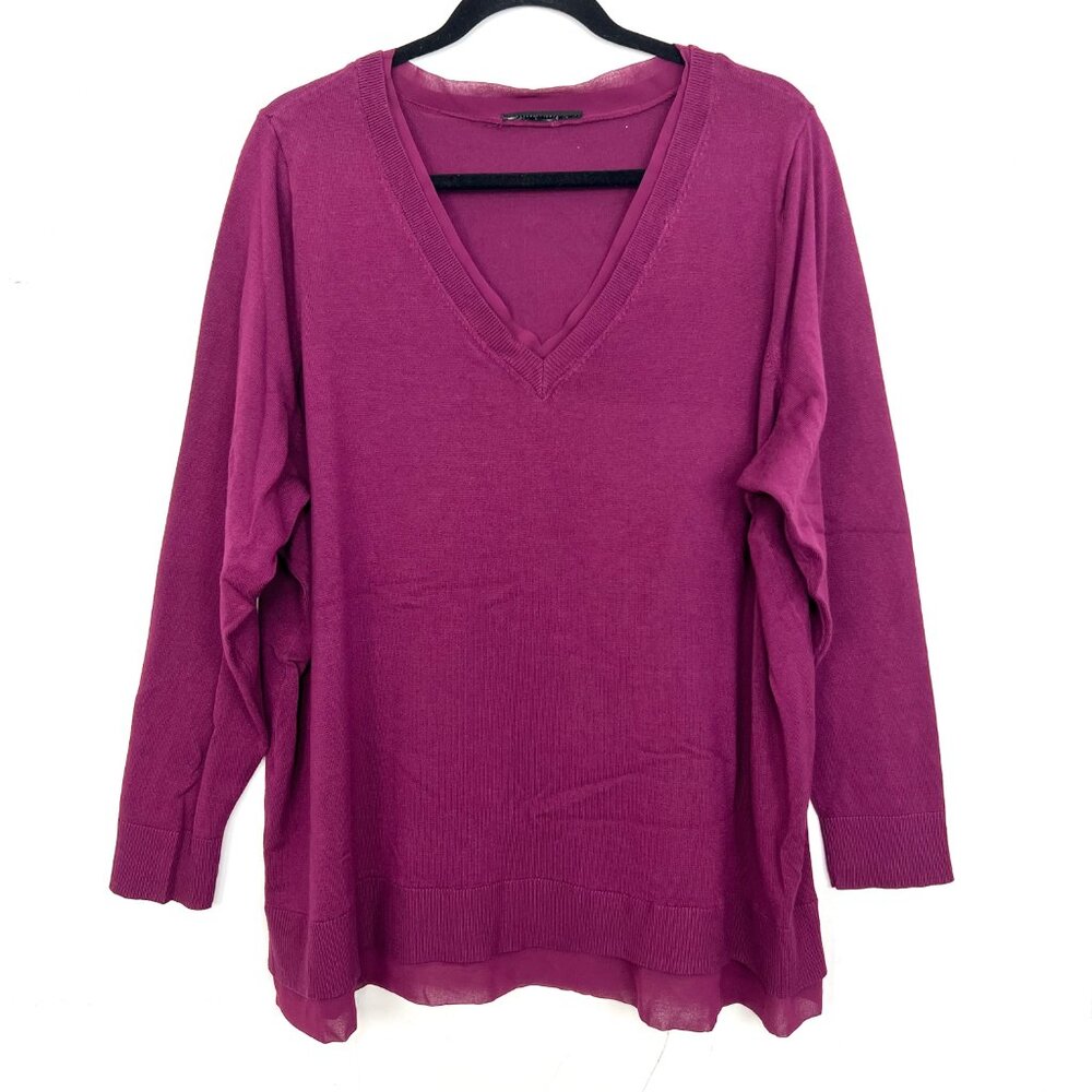 Lane Bryant Fuchsia Pink Purple V-Neck Sweater Layered Look Est Sz 22/24‎ 3X